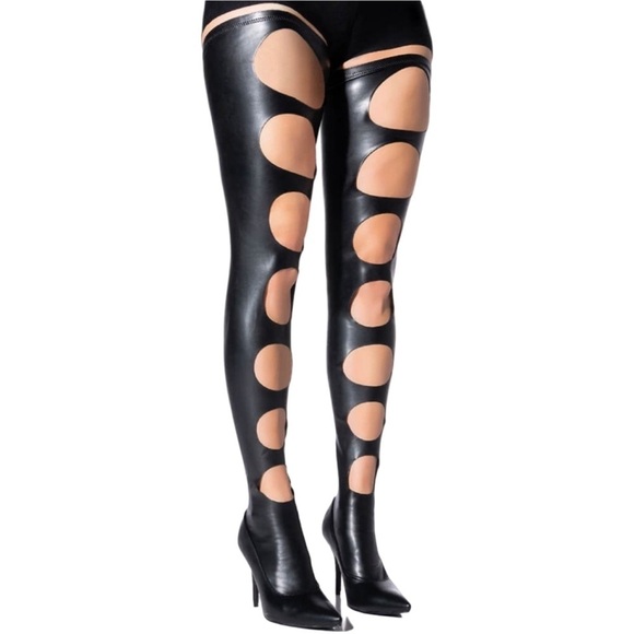 Azalea Wang Shoes - AZALEA WANG • Silvia Stretch Thigh High Black Leather Boot Stiletto Pump Heels